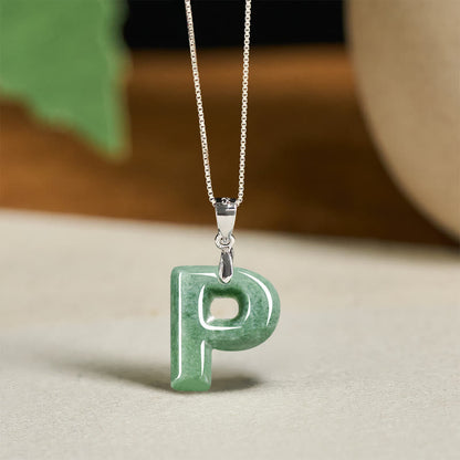 Buddha Stones Natural A-z Letter Jade 925 Sterling Silver Silm Chain Prosperity Necklace Pendant