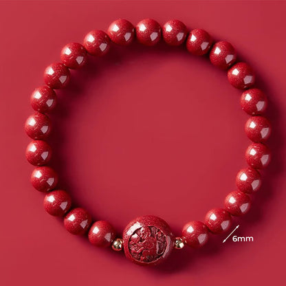 Buddha Stones Chinese Zodiac Year of the Horse Carved Cinnabar Peaceful Blessing Bracelet