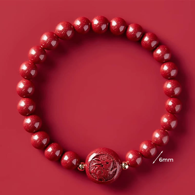 Buddha Stones Chinese Zodiac Year of the Horse Carved Cinnabar Peaceful Blessing Bracelet