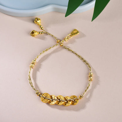 Buddha Stones Five-emperor Coins Copper Balance Hand-woven String Bracelet