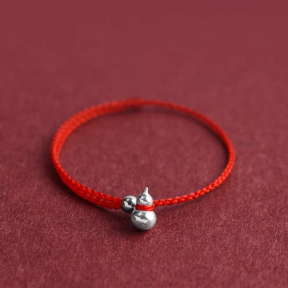 Buddha Stones 925 Sterling Silver Gourd Lucky Fortune Charm String Connection Bracelet