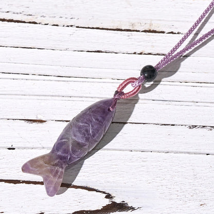 Buddha Stones Carving Koi Fish Pink Crystal Indian Agate Amethyst Warmth Prosperity Necklace Pendant