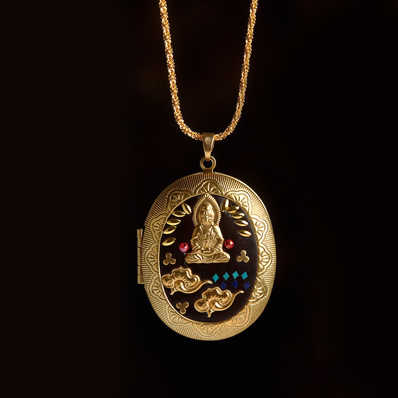 Buddha Stones Copper Kwan Yin Avalokitesvara Zakiram Wealth Pendant Necklace