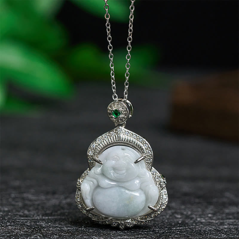 Buddha Stones Jade Laughing Buddha Abundance Necklace Pendant