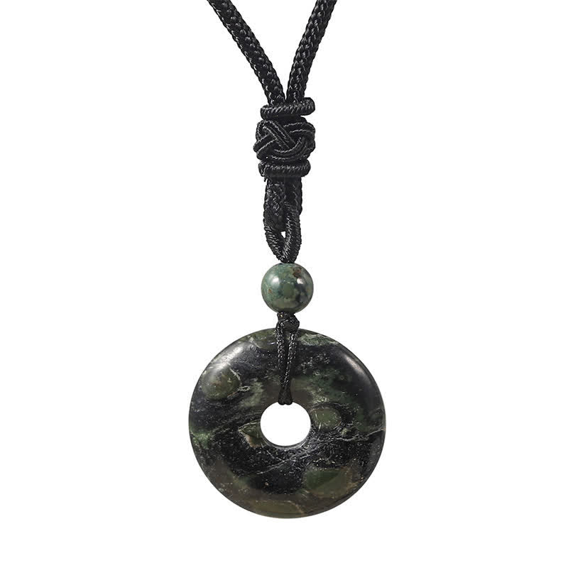Buddha Stones Natural Rhodonite Gray Agate Peace Buckle Fortune Necklace