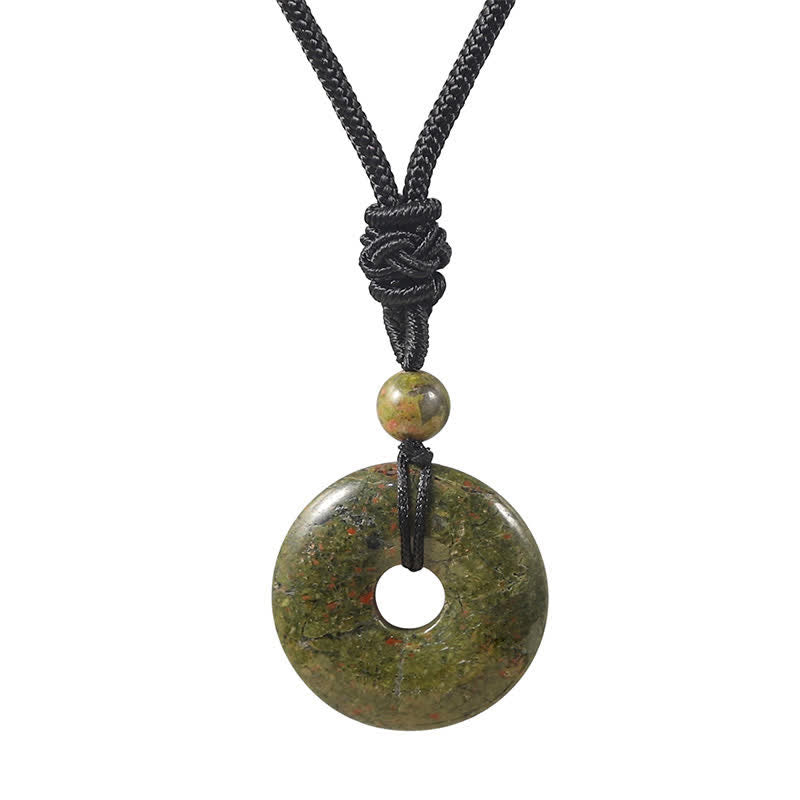Buddha Stones Natural Rhodonite Gray Agate Peace Buckle Fortune Necklace