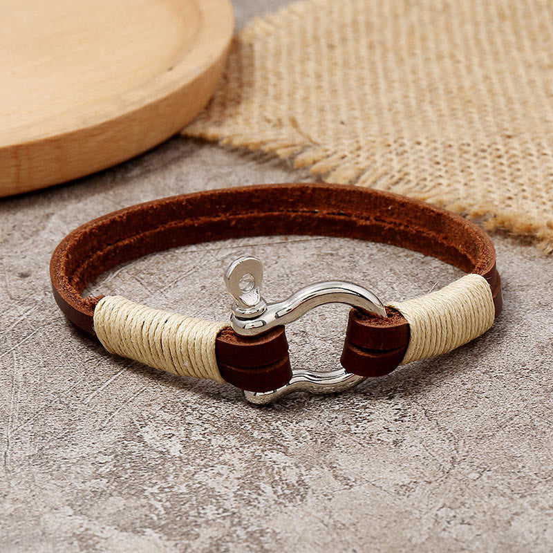 Buddha Stones Leather Double Wrap Winding Thread Shackle Balance Bracelet