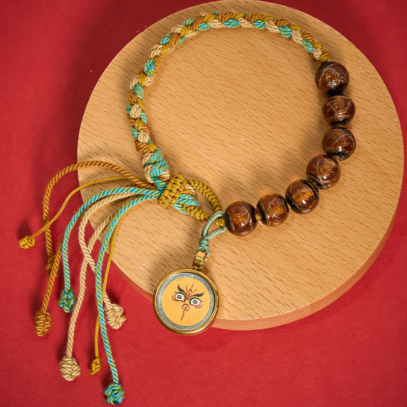 Buddha Stones Tibetan Liuli Glass Bead Five Directions Gods of Wealth Buddha Eye Blessing String Bracelet
