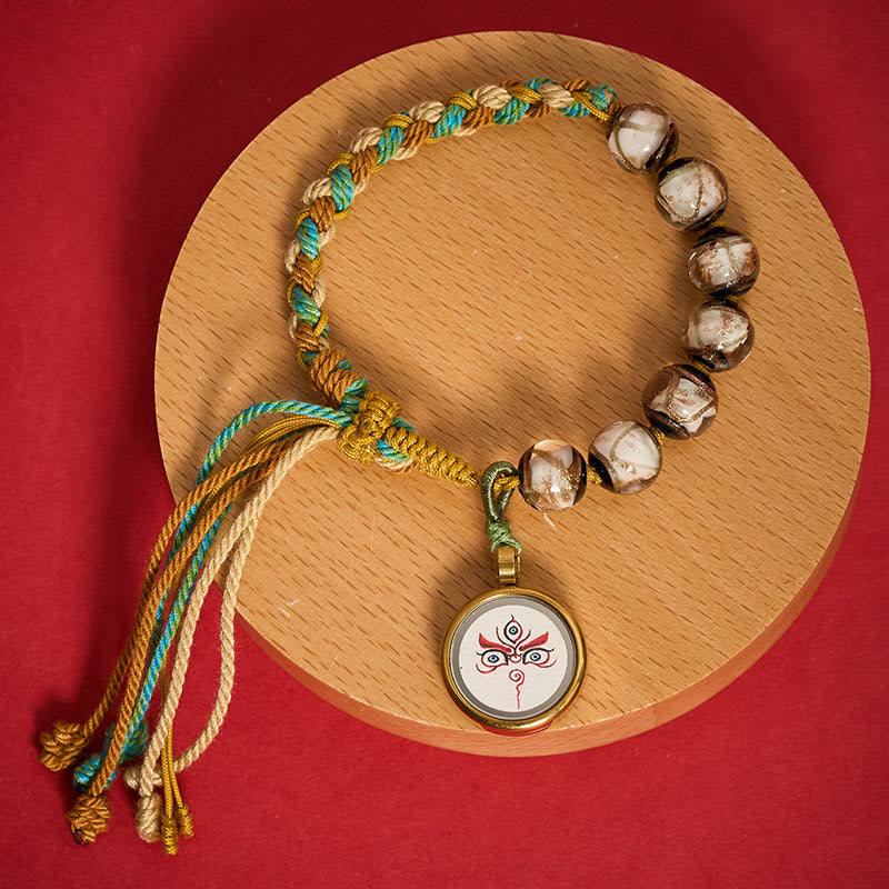 Buddha Stones Tibetan Liuli Glass Bead Five Directions Gods of Wealth Buddha Eye Blessing String Bracelet