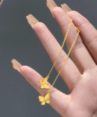 Skinny Gold Sterling Silver Overgild Butterfly Tassel Drop Earrings