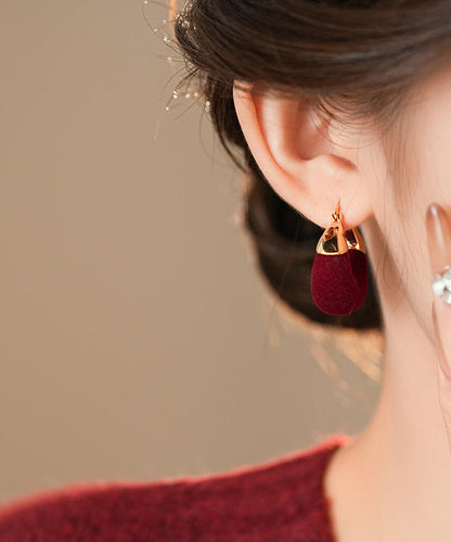 Vogue Red Copper Alloy Flocking U-shape Hoop Earrings