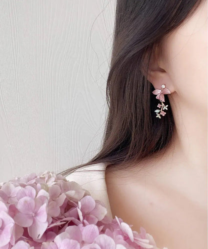 Modern Pink Copper Overgild Pearl Drop Earrings
