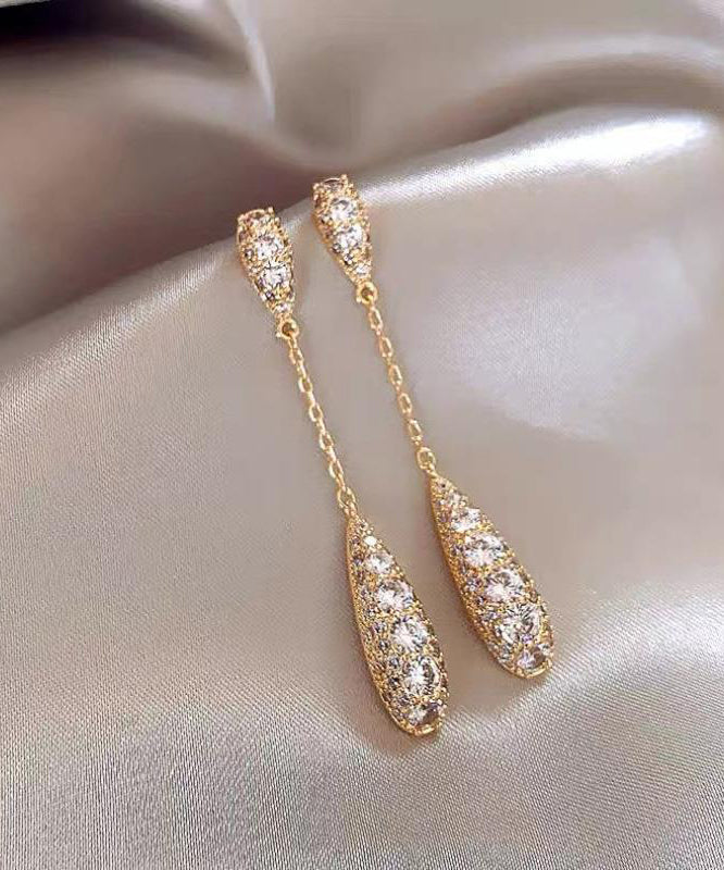 Gold Sterling Silver Zircon Tassel Water Drop Drop Earrings