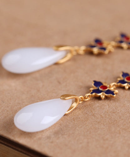 Retro White Gold Plated Bowlder Drop Earrings
