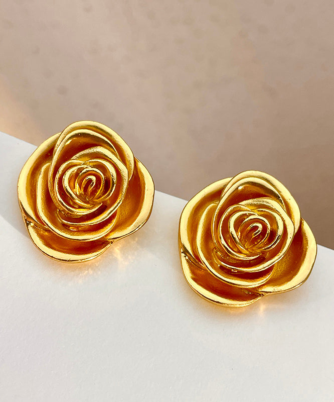 Gold Metal Rose Stud Earrings