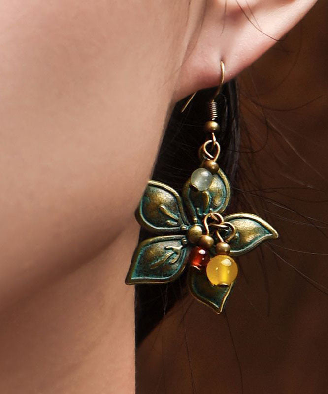 Retro Cherry Blossoms Made of Copper National Style Drop Earrings