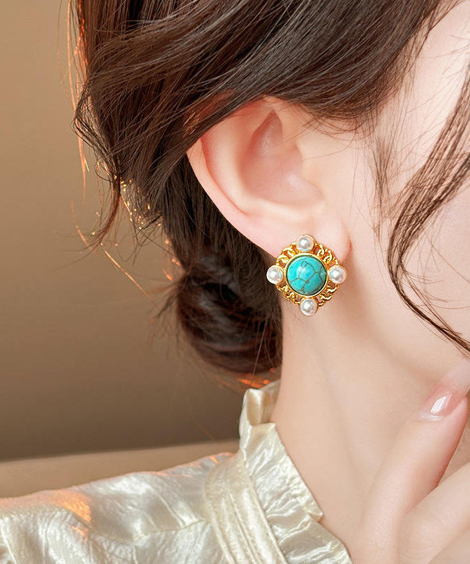 Gold Nail Bead Alloy Stud Earrings