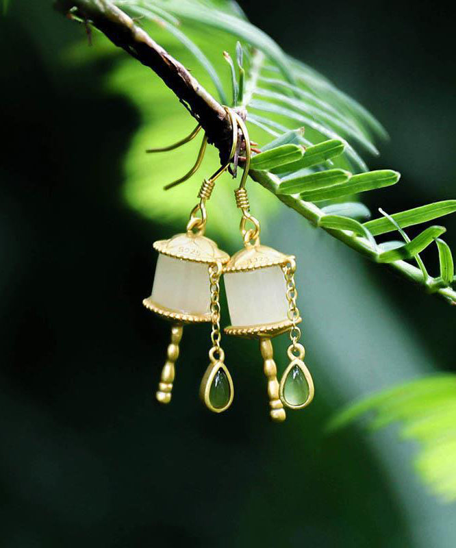 Stylish Gold the Sunflowers Silver Patchwork Jade Earrings