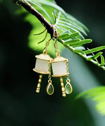 Stylish Gold the Sunflowers Silver Patchwork Jade Earrings