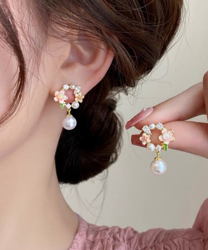 White Copper Alloy Pearl Drop Earrings