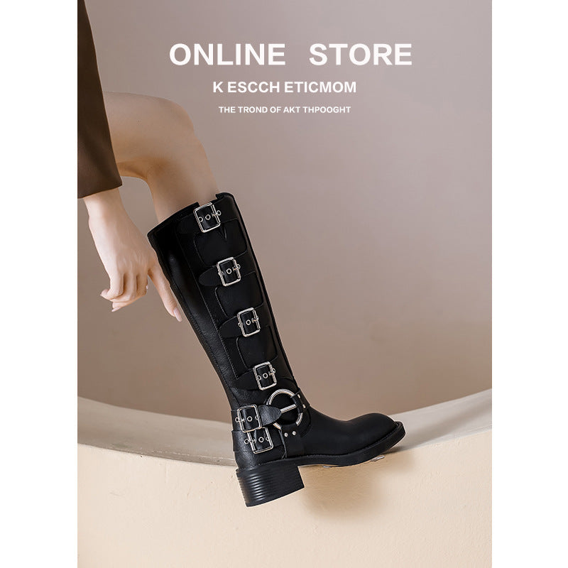 Buckle Chunky Martin Below the Knee British Style Plus Boots
