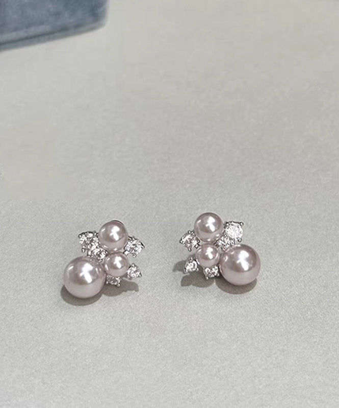 Original Design Copper Overgild Zircon Pearl Stud Earrings