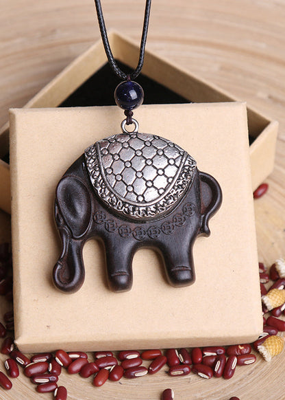 Retro Black Hand Knitting Alloy Elphant Pendant Necklace