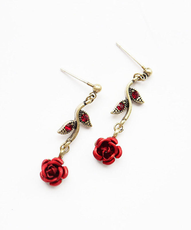 Red Rose Metal Zircon Drop Earrings