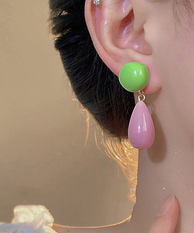 Colorblock Sterling Silver Overgild Alloy Resin Drop Earrings