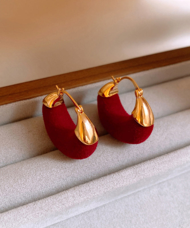 Vogue Red Copper Alloy Flocking U-shape Hoop Earrings