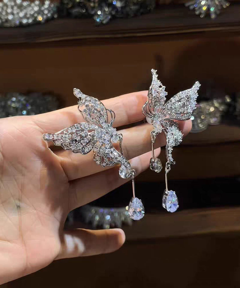 Modern Silk Copper Alloy Butterfly Tassel Drop Earrings