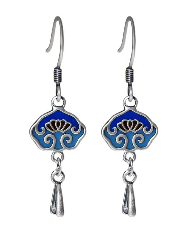 Diy Blue Patchwork Silver Drop Earrings