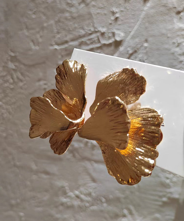 Diy Yellow Metal Alloy Ginkgo Leaf Stud Earrings