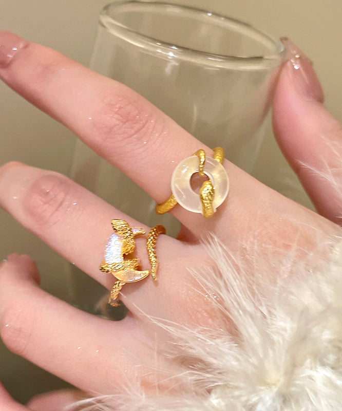 Gold Copper Alloy Safety Buckles Serpentine Rings Two-piece Set
