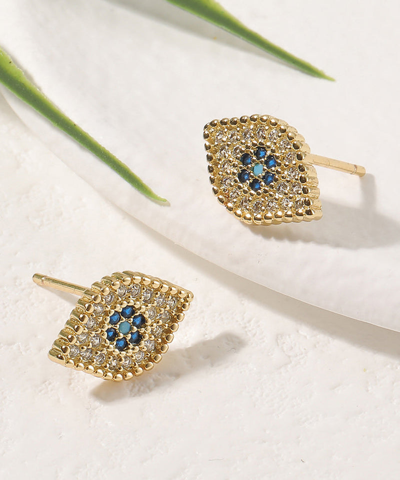 Blue Copper Zircon Gem Stone Stud Earrings