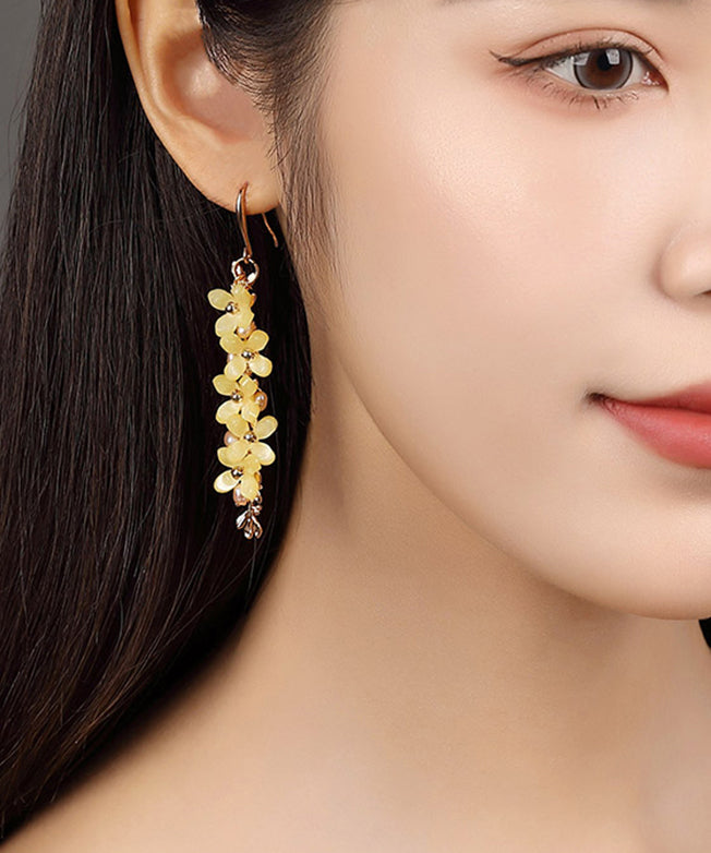 Stylish Yellow Sterling Silver Pearl Drop Earrings