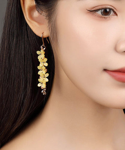 Stylish Yellow Sterling Silver Pearl Drop Earrings