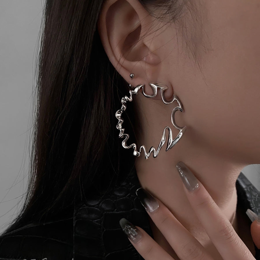 Silk Metal Asymmetrical Exaggeration Hoop Earrings
