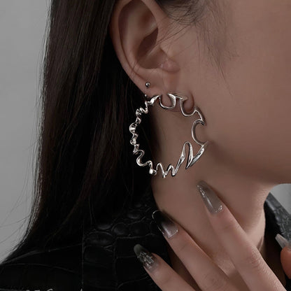 Silk Metal Asymmetrical Exaggeration Hoop Earrings