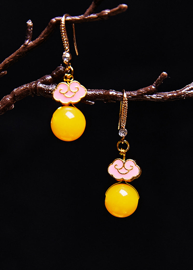 Pink Auspicious Clouds Gilding Beeswax Drop Earrings