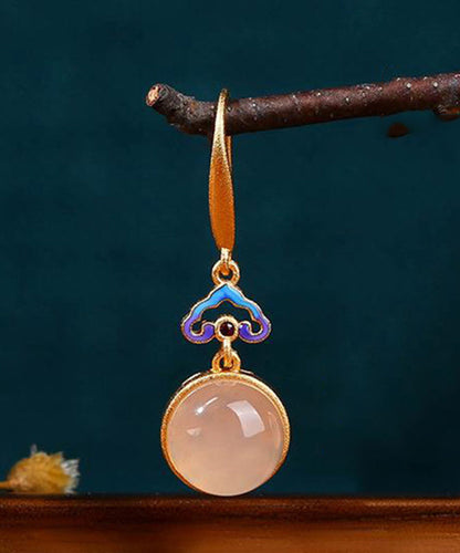 Colorblock Copper Overgild Gem Stone Drop Earrings