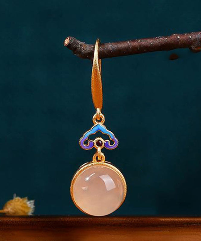 Colorblock Copper Overgild Gem Stone Drop Earrings
