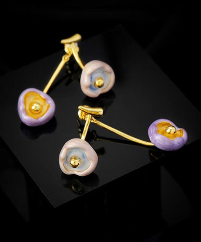 Retro Multicolor Copper Overgild Enamel Drip Glaze Drop Earrings