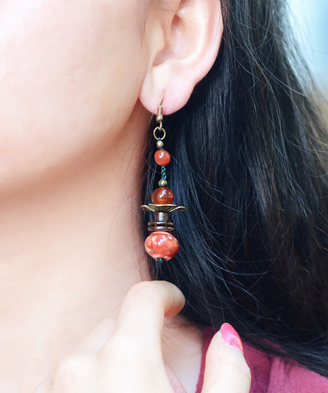 Red Ceramics Original Design Copper Drop Earrings