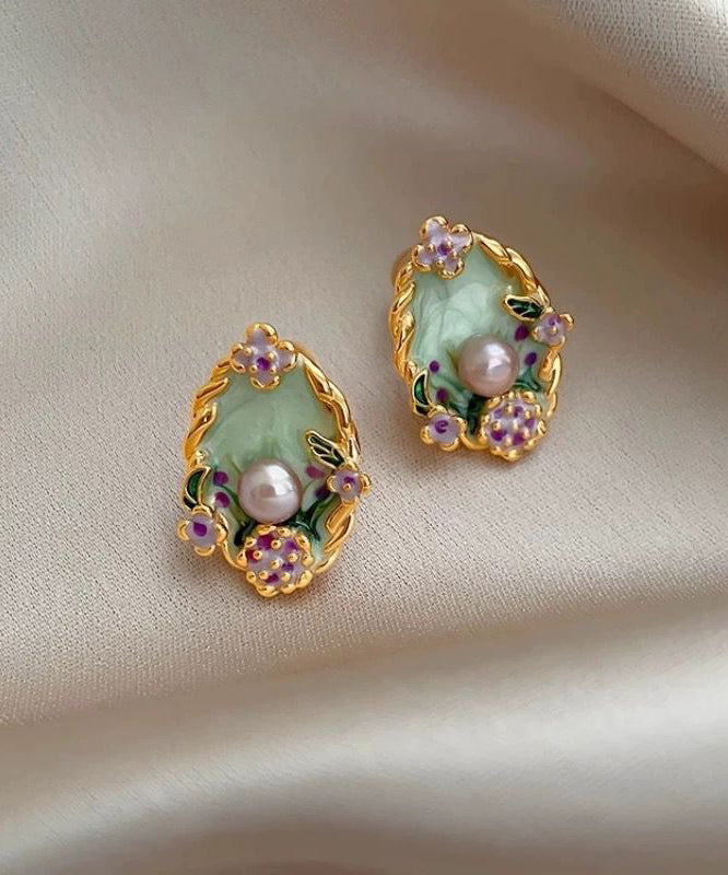 Classy Rainbow Copper Overgild Pearl Stud Earrings
