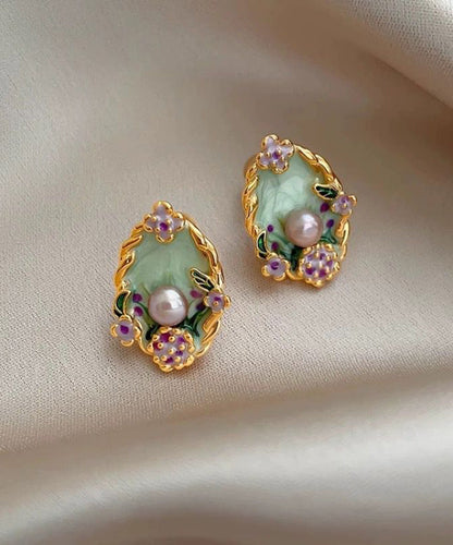 Classy Rainbow Copper Overgild Pearl Stud Earrings