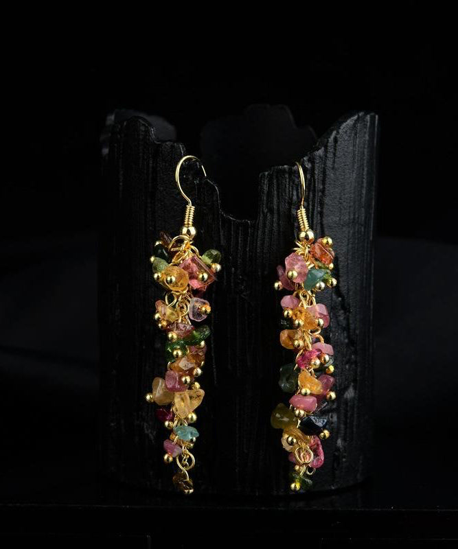 Diy Rainbow Sterling Silver Overgild Gravel Drop Earrings