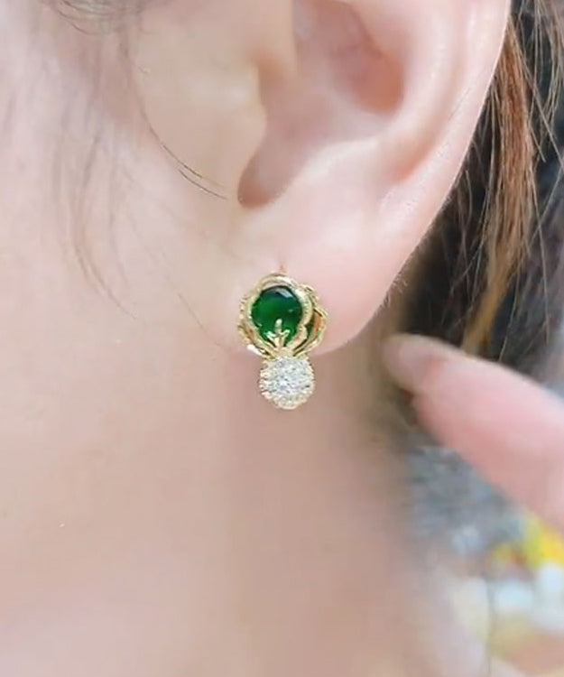 Green Cabbage Sterling Silver Overgild Zircon Stud Earrings