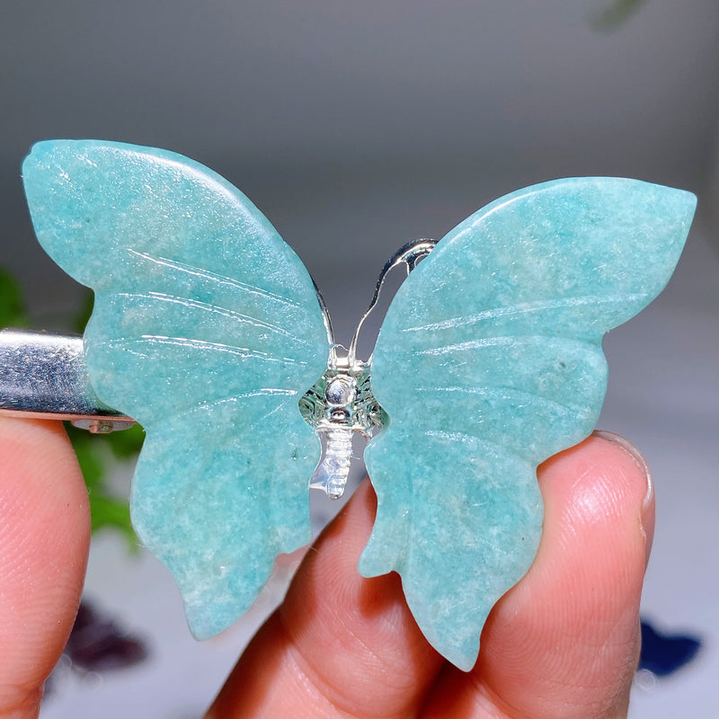 2.0-2.3 Inch Blue Apatite Crystal Butterfly Hairpin for Style & Healing