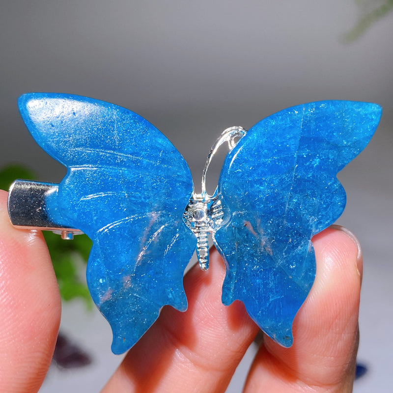 2.0-2.3 Inch Blue Apatite Crystal Butterfly Hairpin for Style & Healing